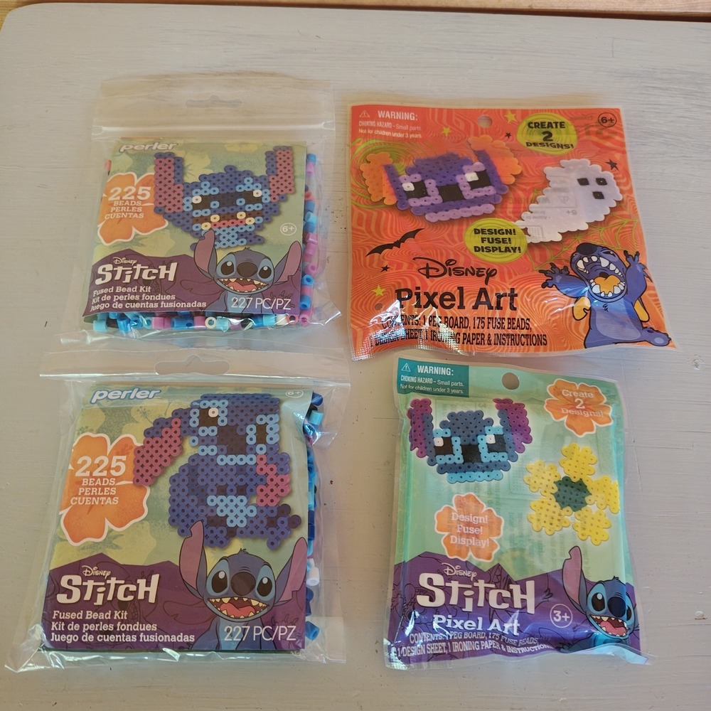 Perler Disney Stitch Fused Bead Kit Lot of 4‎ Kids Craft Age 6+ 225 Beads